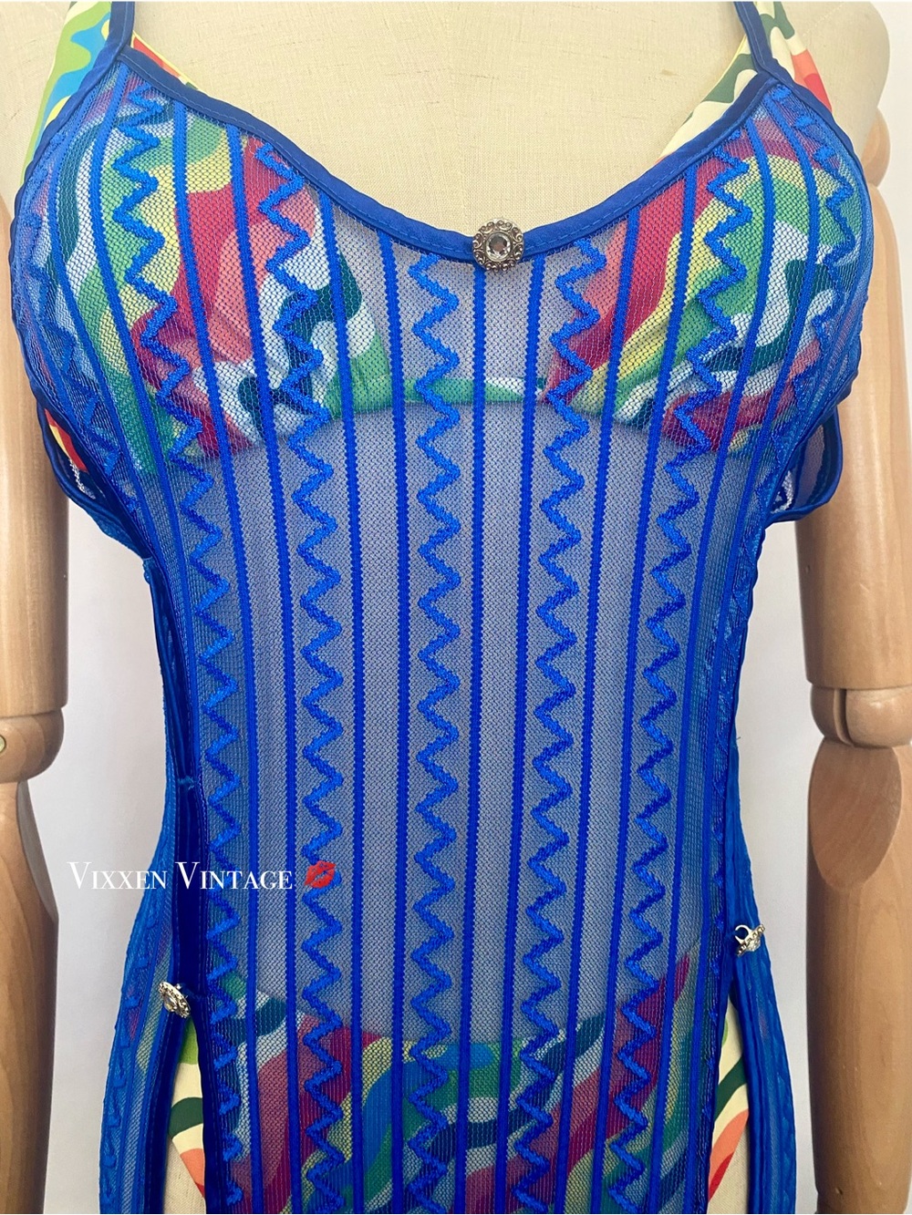 MESH THIGH HIGH SLIT MAXI COVERUP DRESS IN COBALT BLUE - Picture 3 of 4